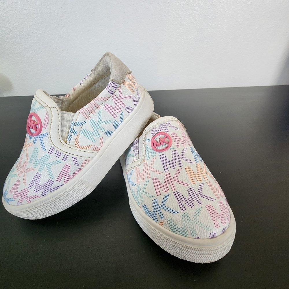 Michael Kors Kids Pastel Multicolor Logo Slip-On Sneakers size 5